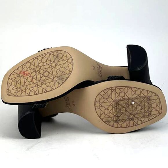 New Jewel Badgley Mischka Women Shoes Black Satin Block Heel Open SandalsâUSâ8.5 - Picture 5 of 8